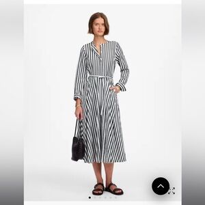 Madewell Petite Tie-Waist Midi Shirtdress in Deep Forest Stripe